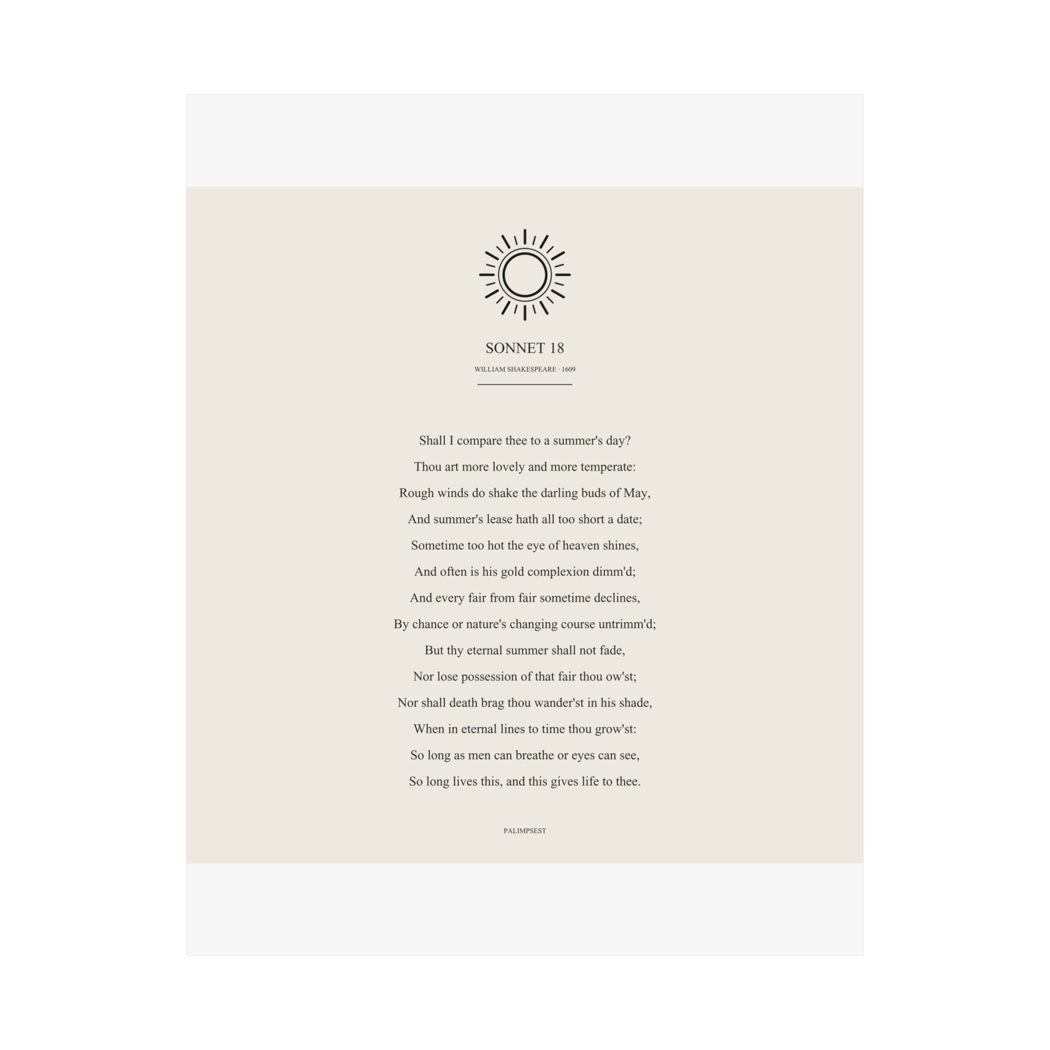 Shakespeare Sonnet 18 Poster — Shall I Compare Thee | Palimpsest