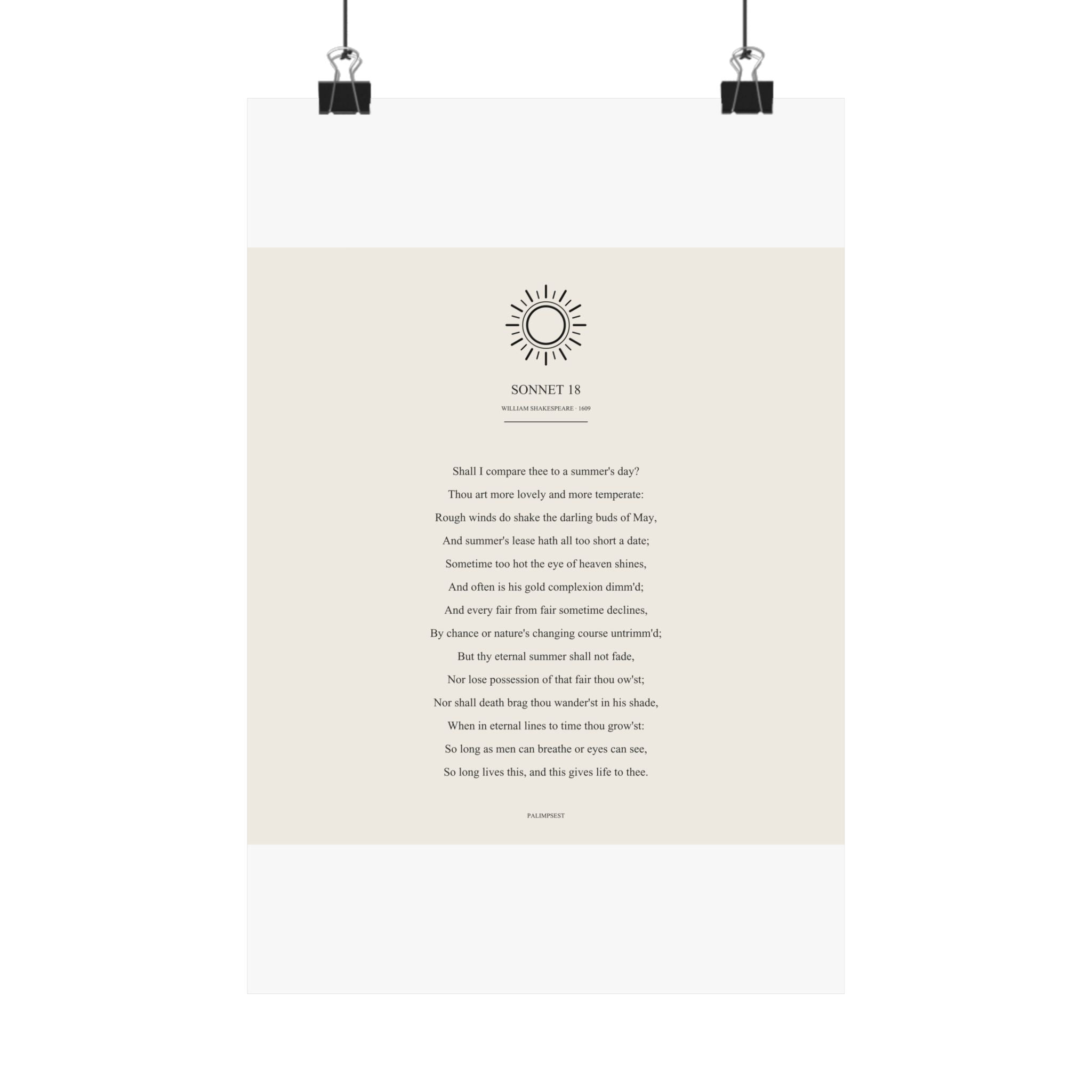 Shakespeare Sonnet 18 Poster — Shall I Compare Thee | Palimpsest