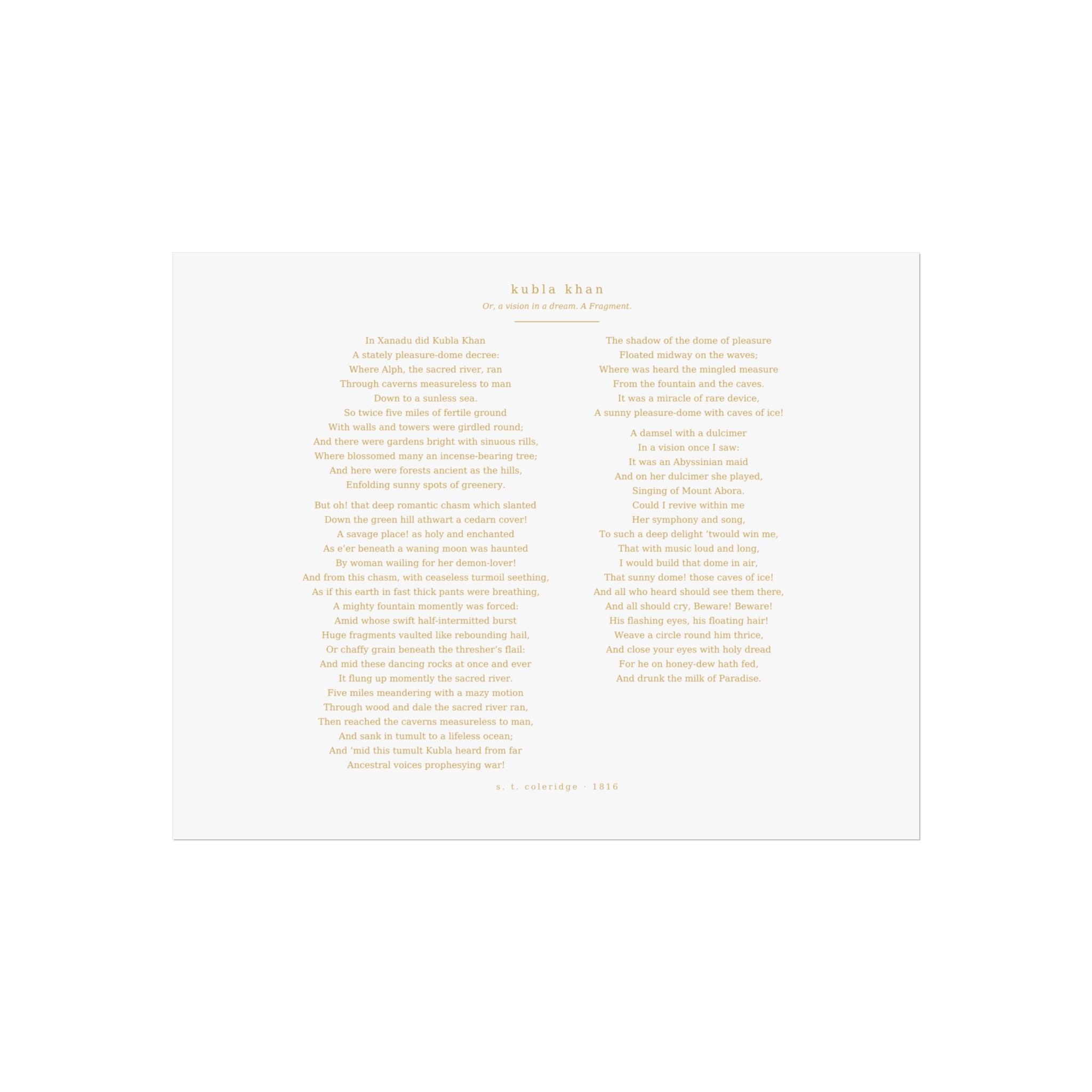 Kubla Khan Rolled Poster — Coleridge | Palimpsest