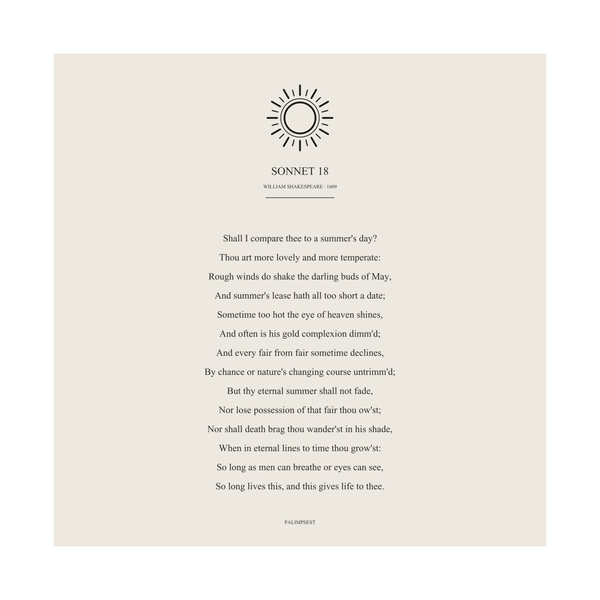 Shakespeare Sonnet 18 Poster — Shall I Compare Thee | Palimpsest