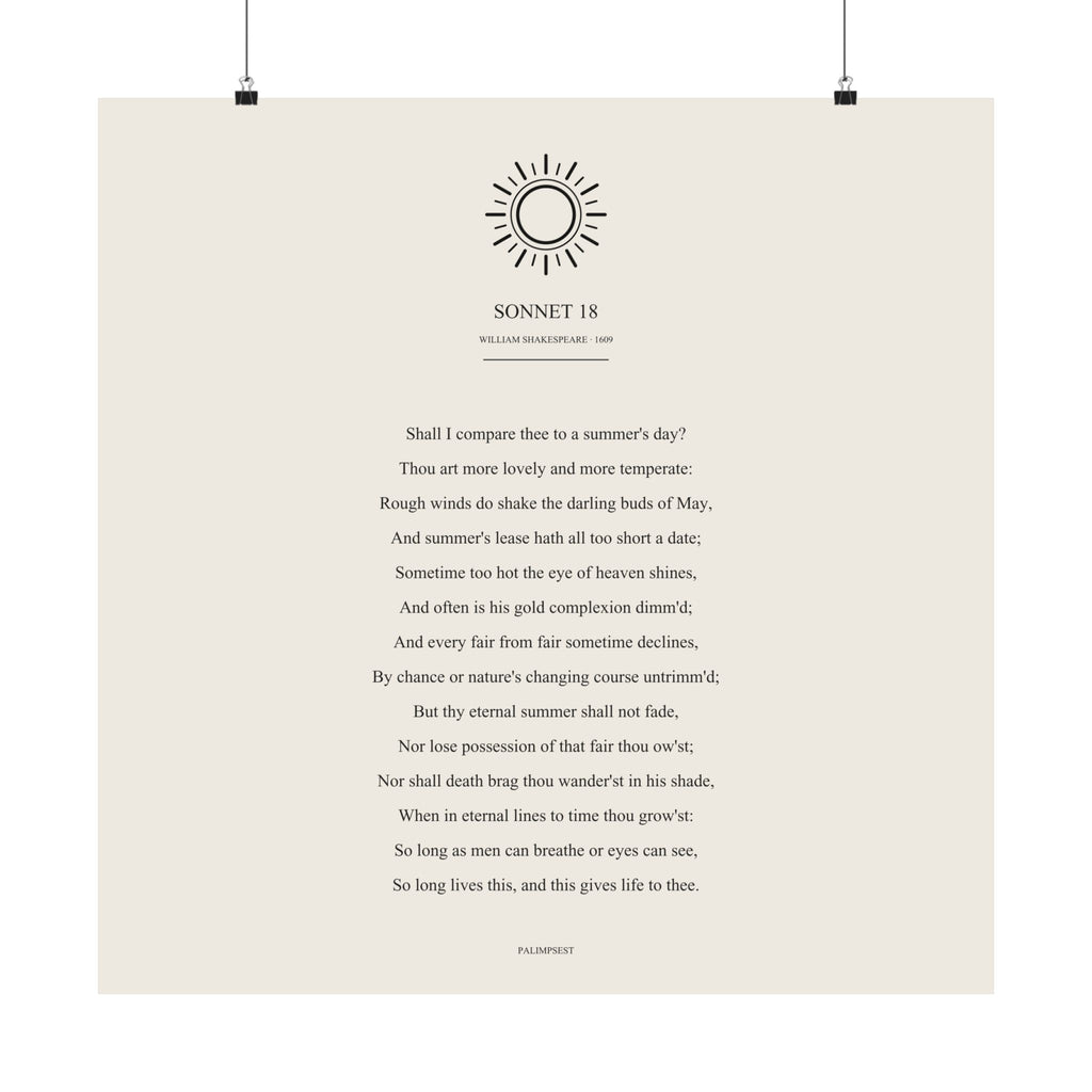 Shakespeare Sonnet 18 Poster — Shall I Compare Thee | Palimpsest