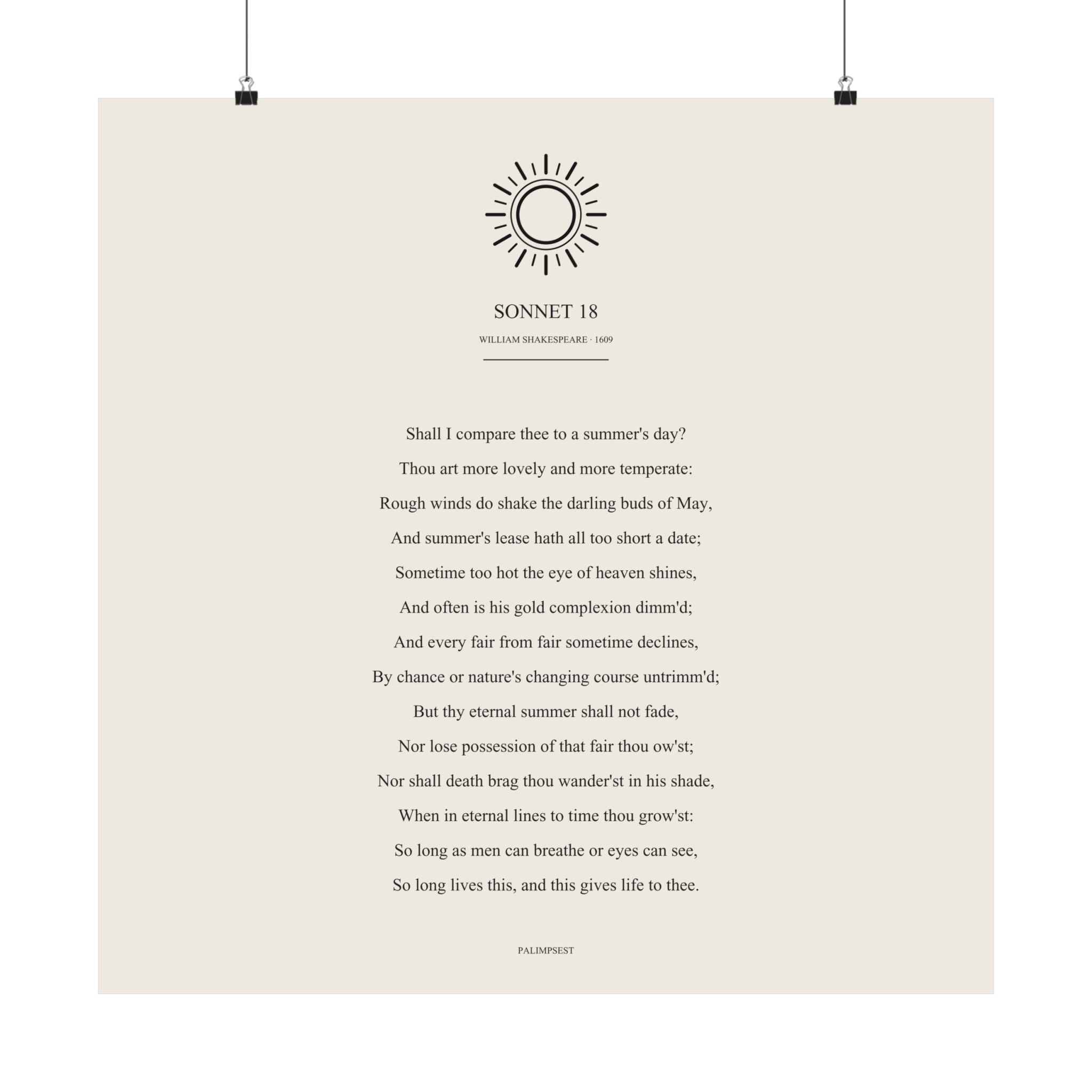 Shakespeare Sonnet 18 Poster — Shall I Compare Thee | Palimpsest