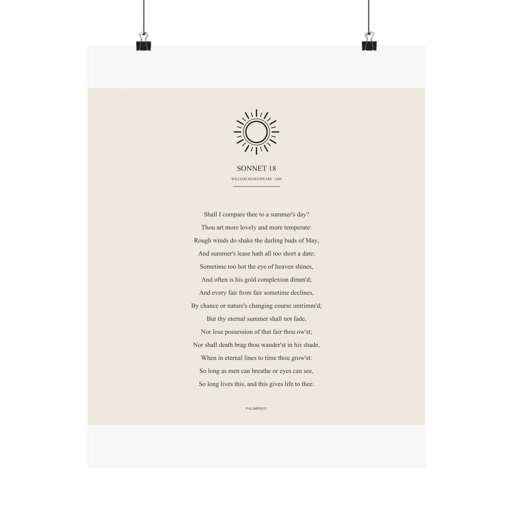 Shakespeare Sonnet 18 Poster — Shall I Compare Thee | Palimpsest