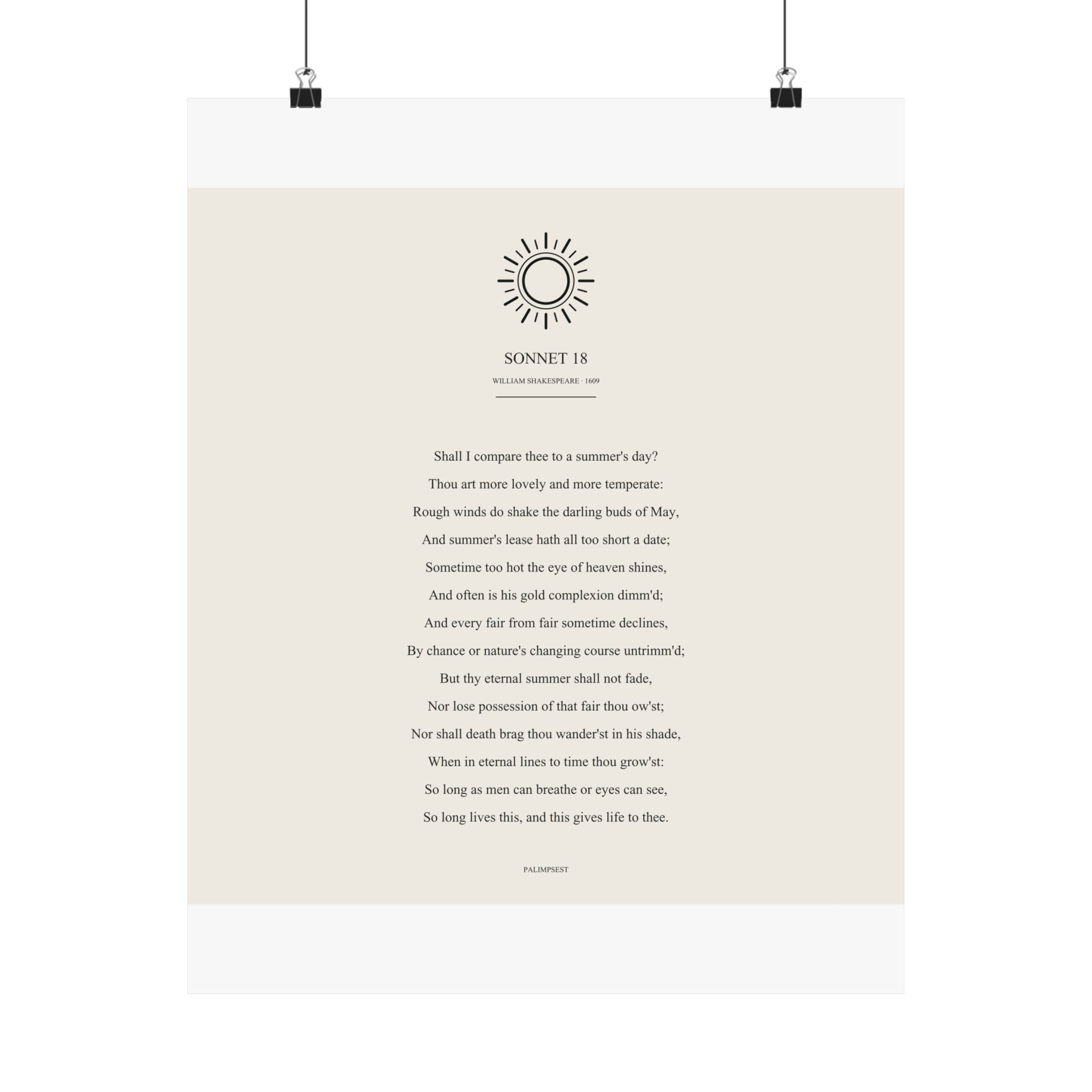 Shakespeare Sonnet 18 Poster — Shall I Compare Thee | Palimpsest