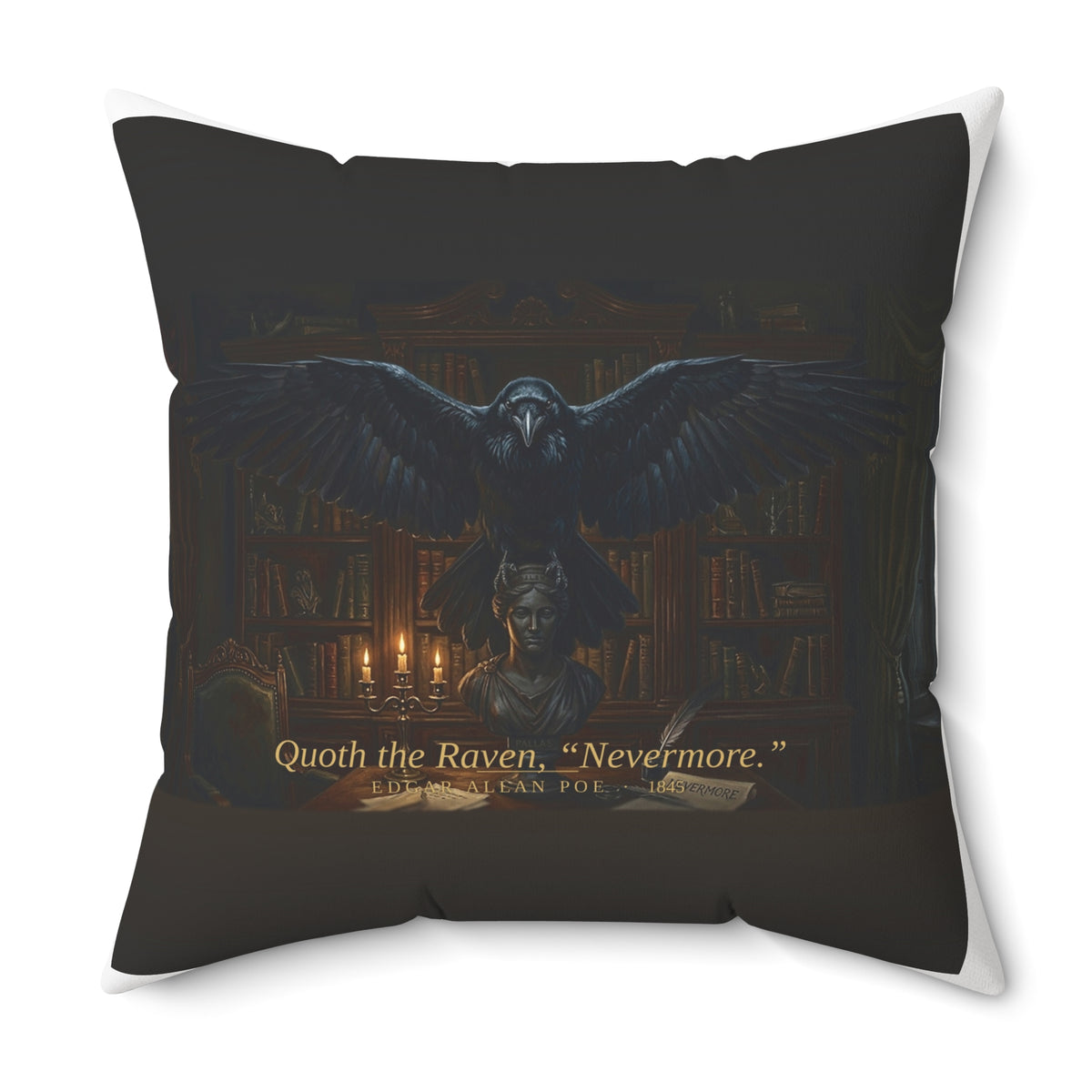 The Raven Edgar Allan Poe Literary Accent Pillow, Gothic Bookish Throw Pillow