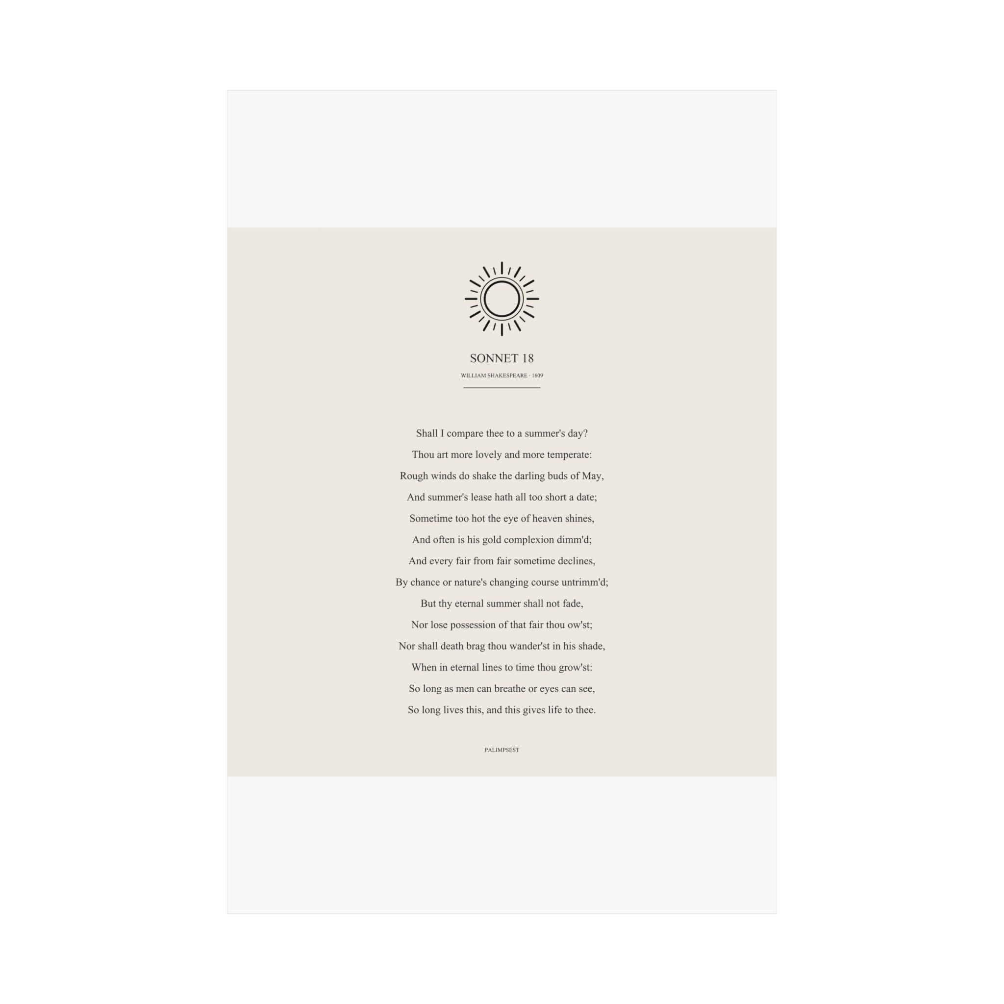 Shakespeare Sonnet 18 Poster — Shall I Compare Thee | Palimpsest
