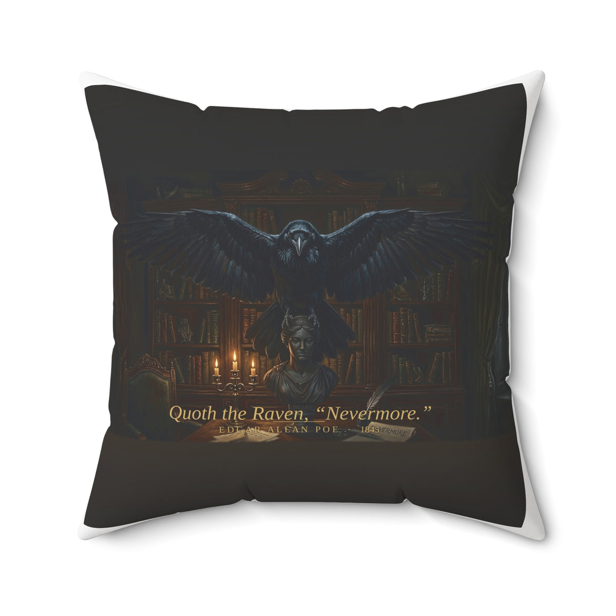The Raven Edgar Allan Poe Literary Accent Pillow, Gothic Bookish Throw Pillow