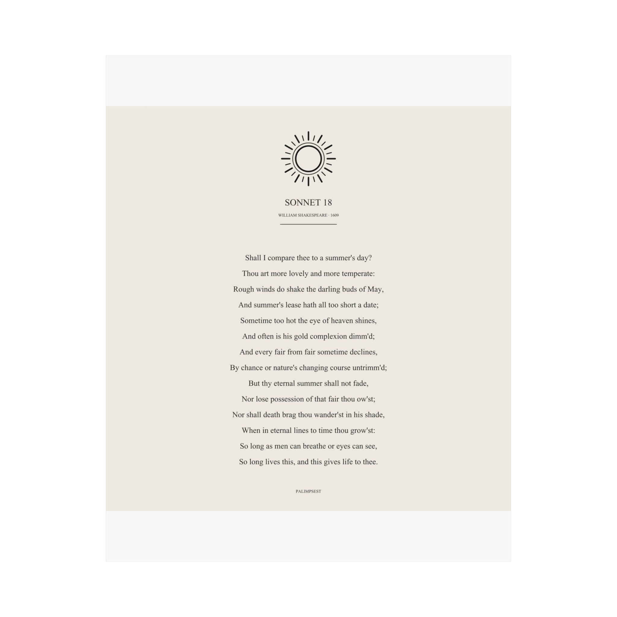 Shakespeare Sonnet 18 Poster — Shall I Compare Thee | Palimpsest