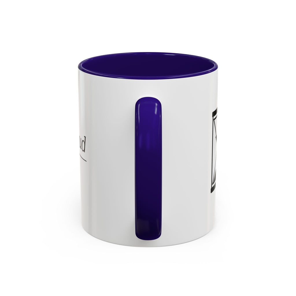 Death Be Not Proud mug, purple handle — head-on view of the handle