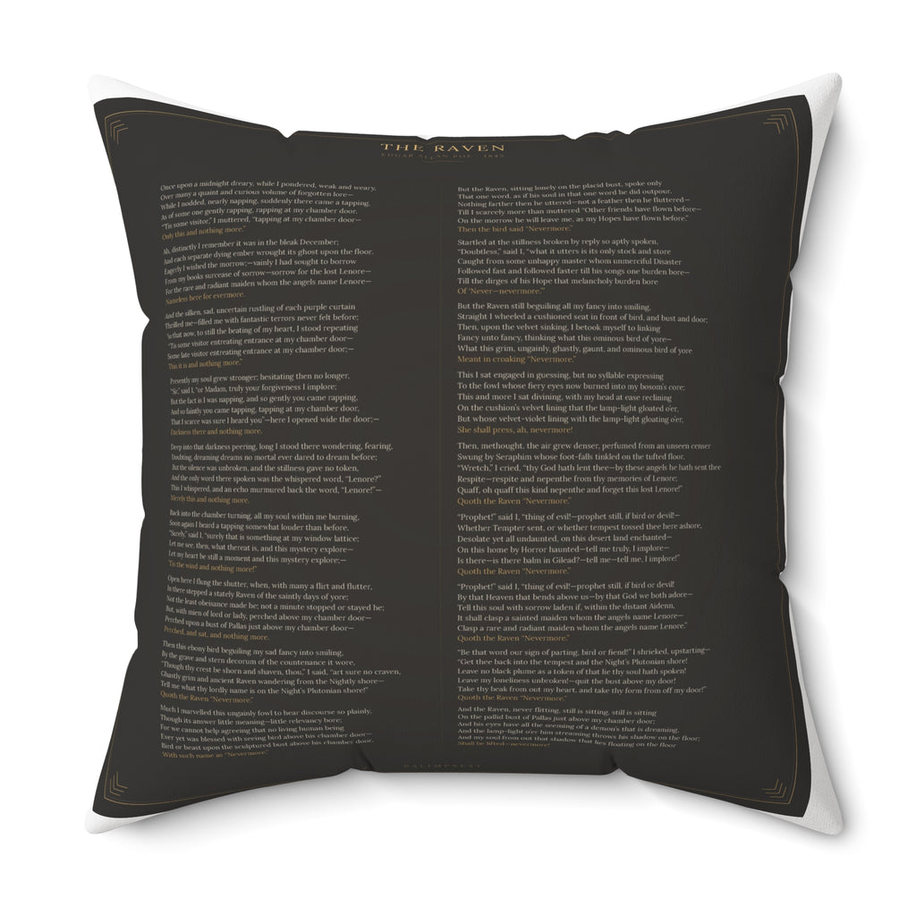 The Raven Edgar Allan Poe Literary Accent Pillow, Gothic Bookish Throw Pillow