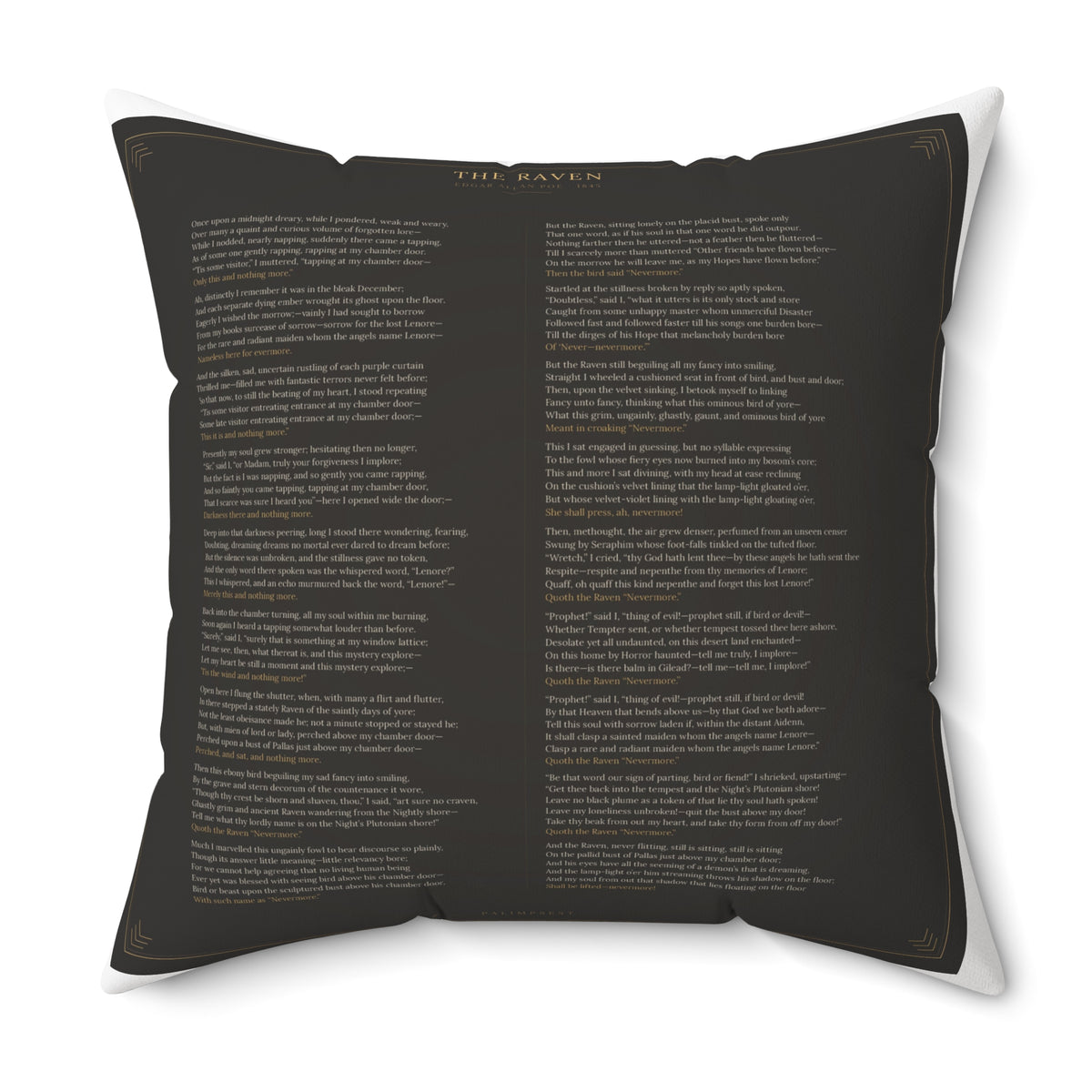 The Raven Edgar Allan Poe Literary Accent Pillow, Gothic Bookish Throw Pillow