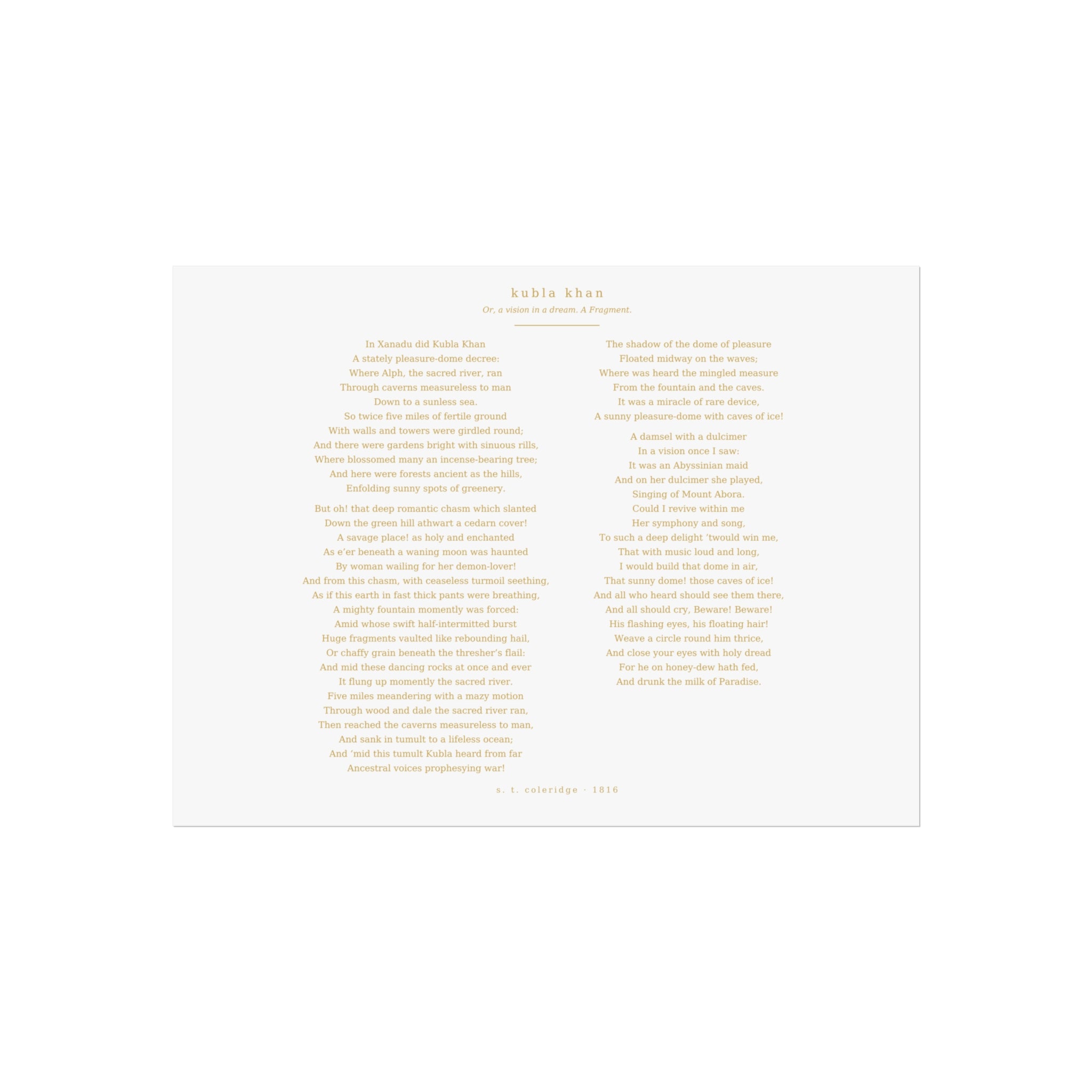 Kubla Khan Rolled Poster — Coleridge | Palimpsest