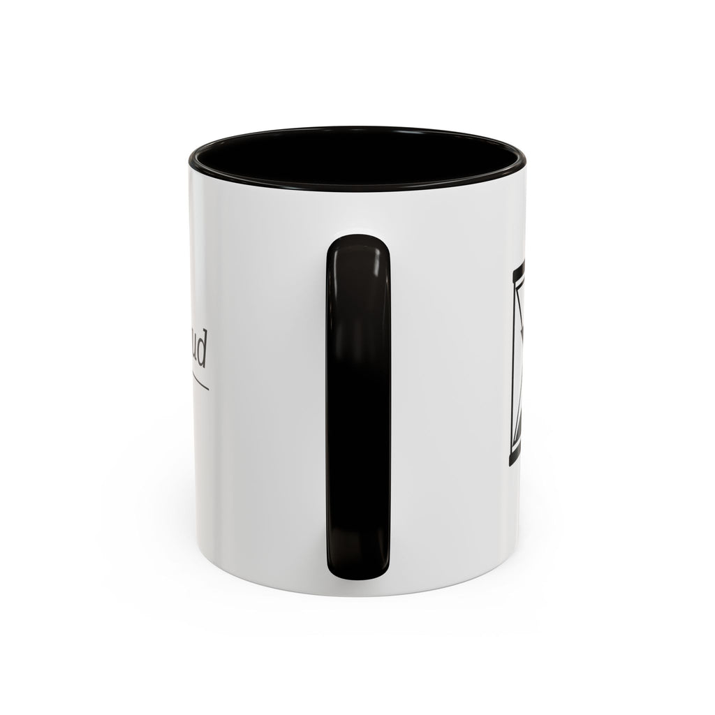 Death Be Not Proud mug, black handle — head-on view of the handle