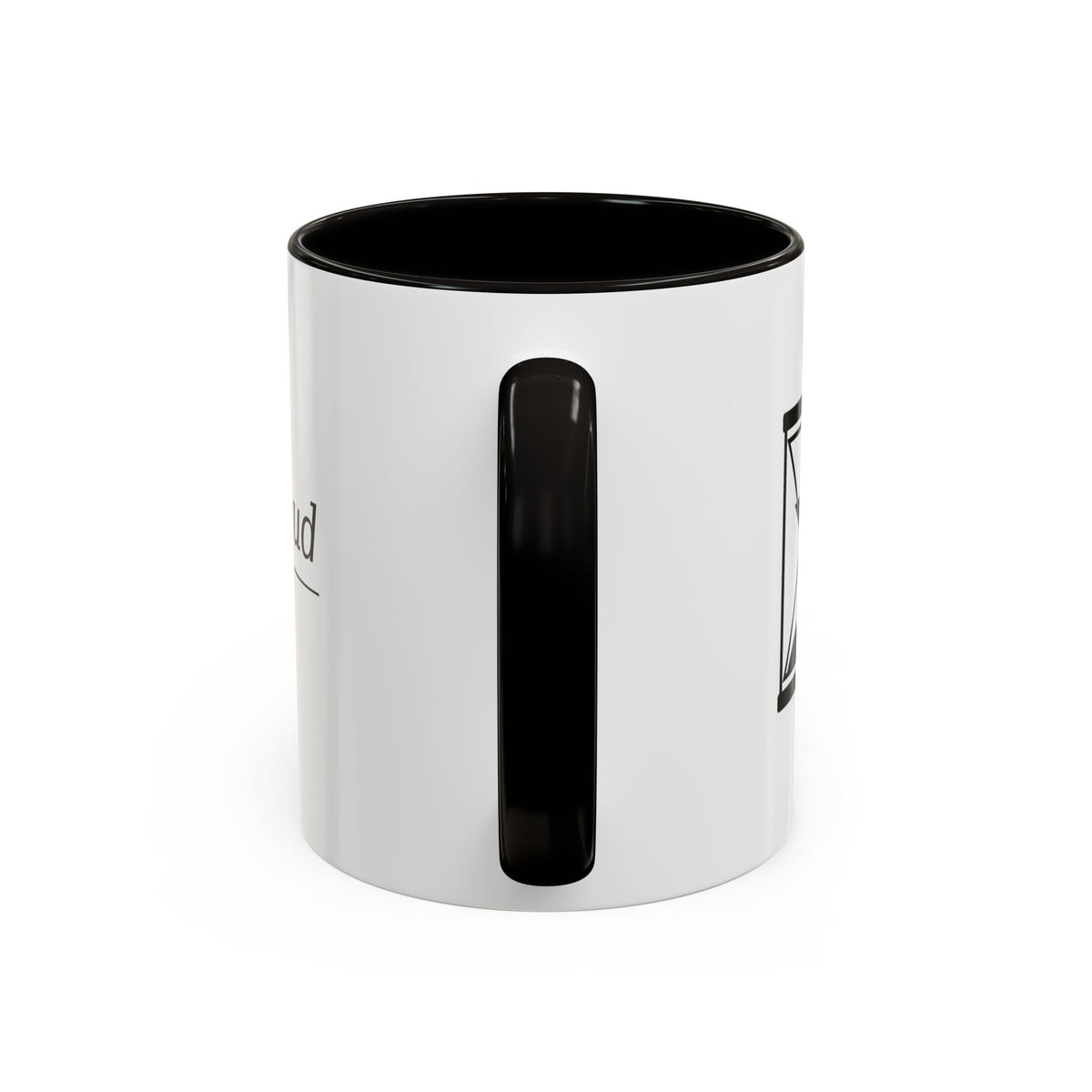 Death Be Not Proud mug, black handle — head-on view of the handle