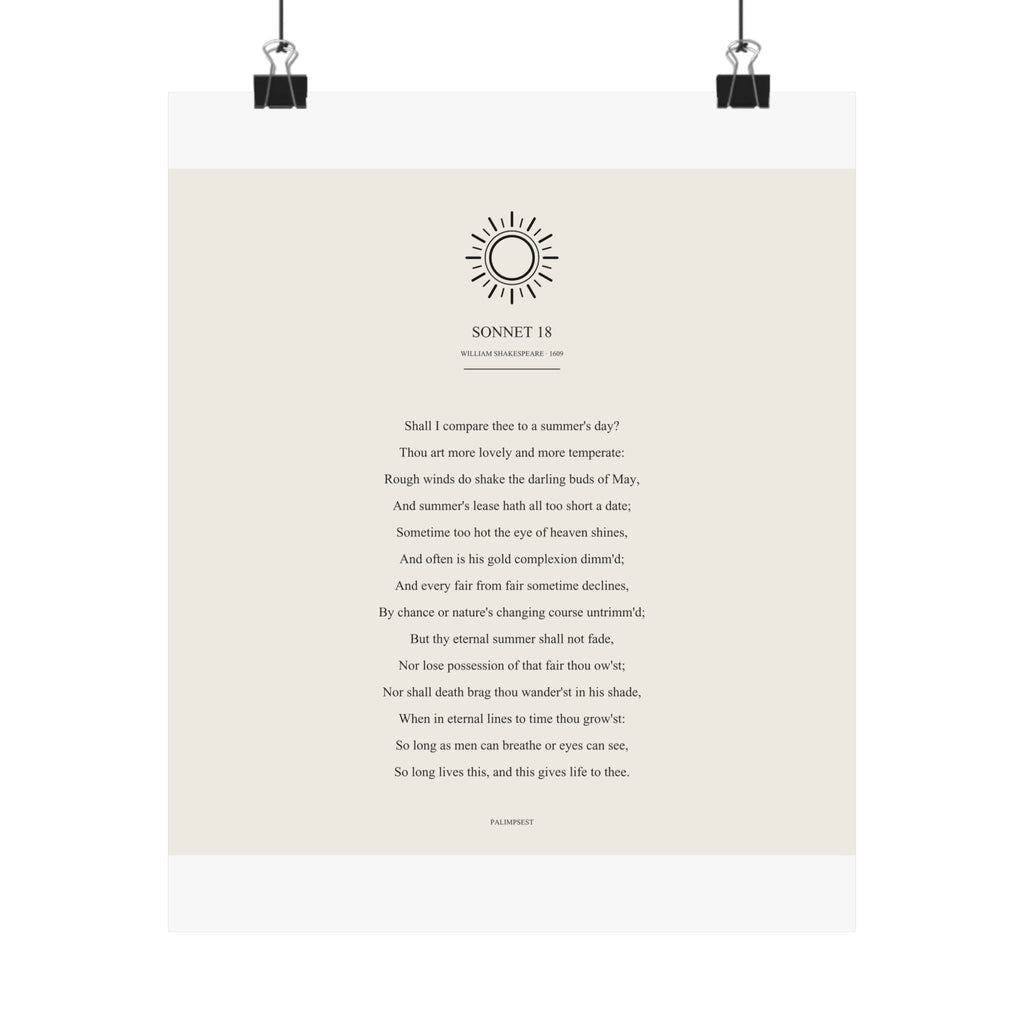 Shakespeare Sonnet 18 Poster — Shall I Compare Thee | Palimpsest