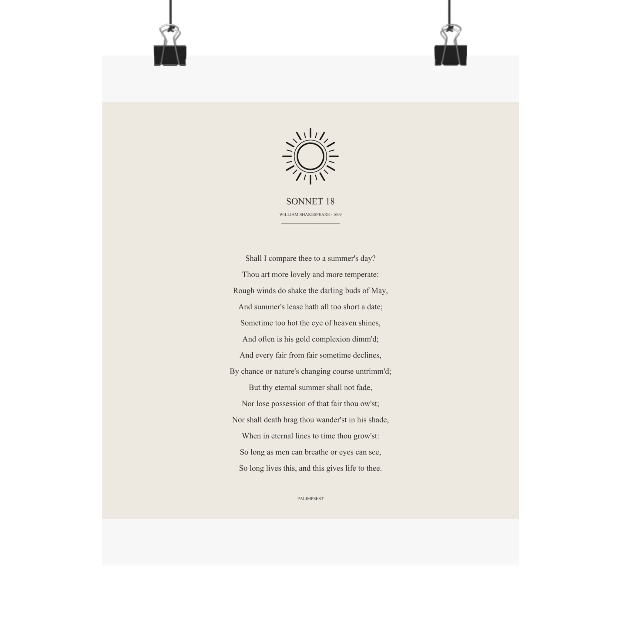 Shakespeare Sonnet 18 Poster — Shall I Compare Thee | Palimpsest