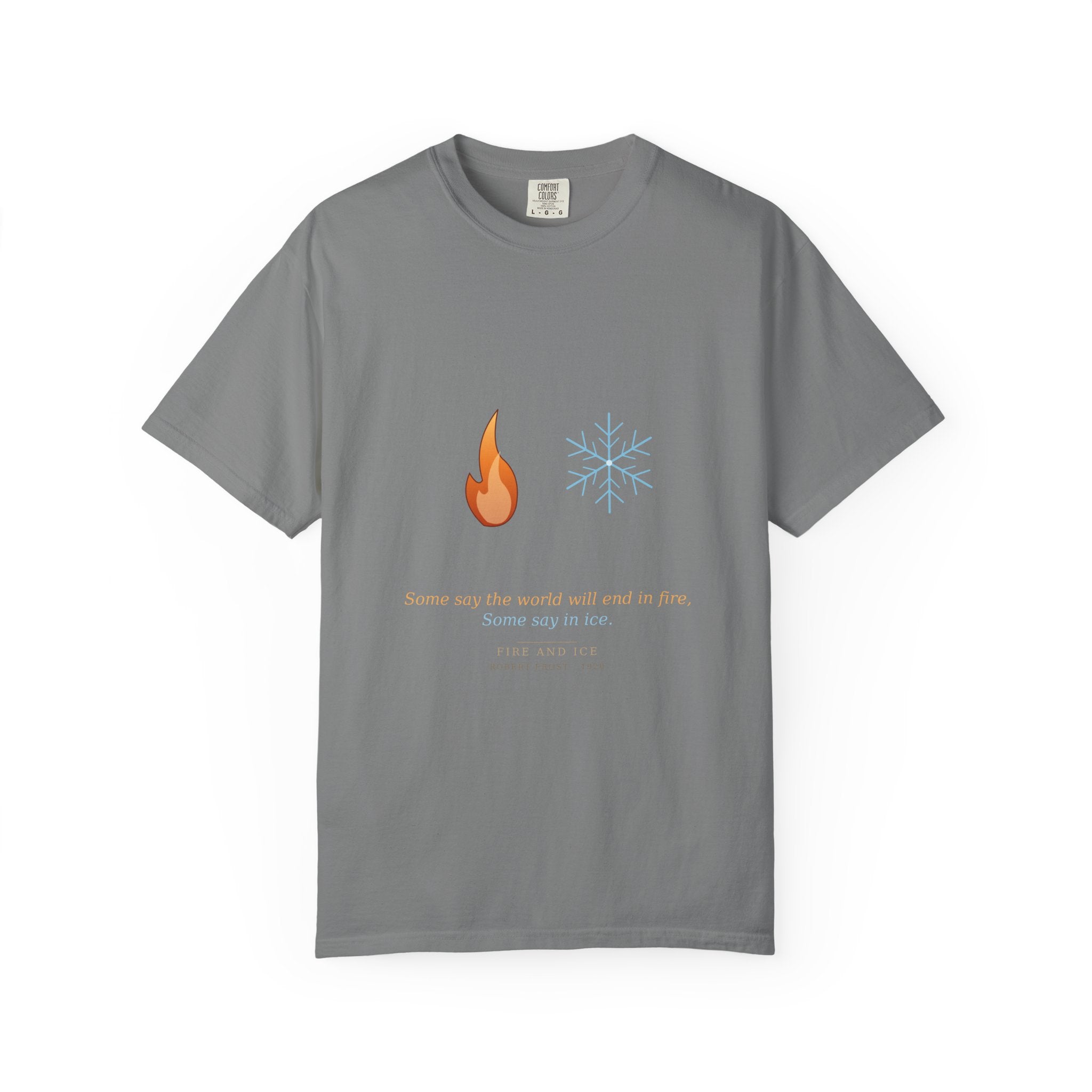 Fire and Ice poetry tee — alternate view, minimalist literary gift