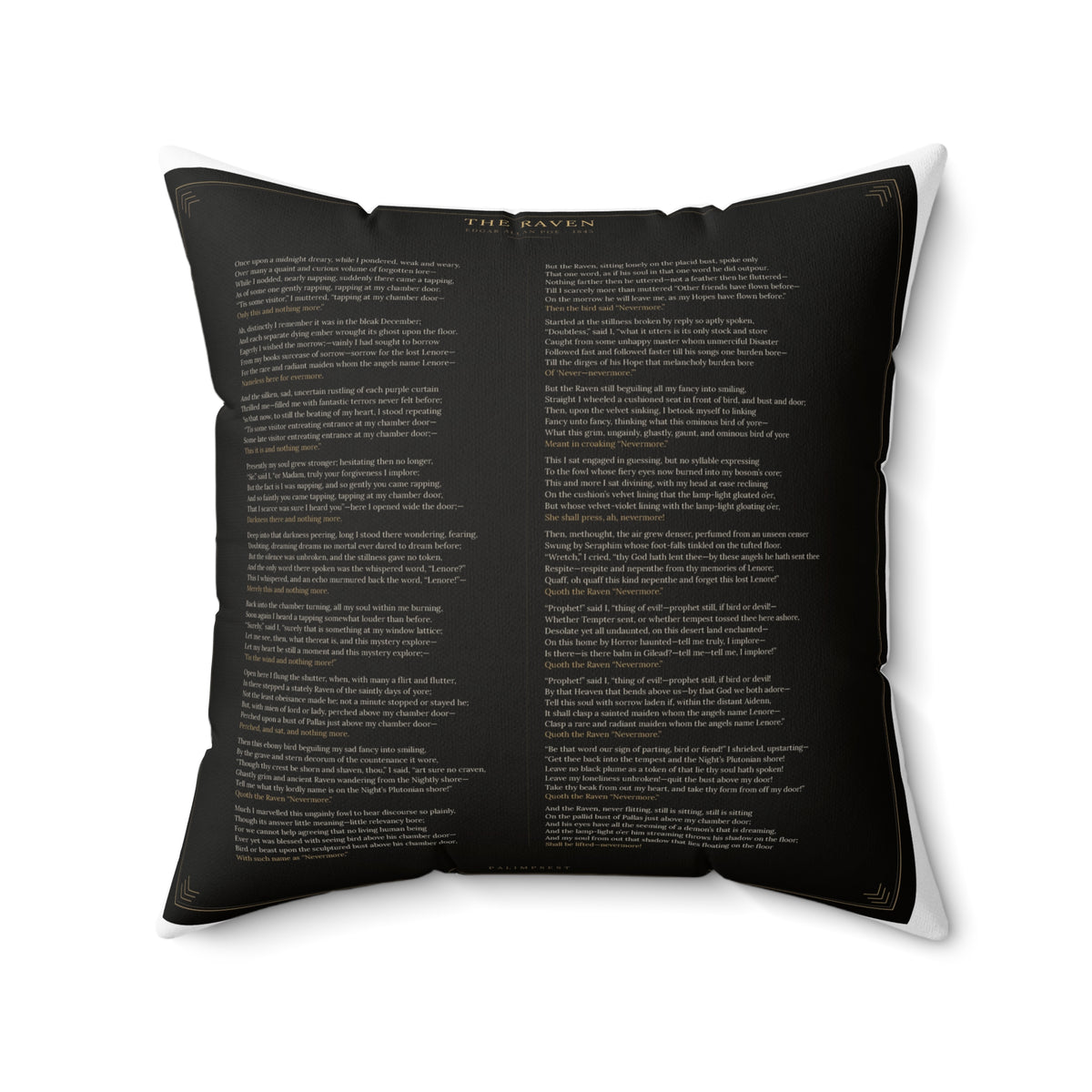 The Raven Edgar Allan Poe Literary Accent Pillow, Gothic Bookish Throw Pillow