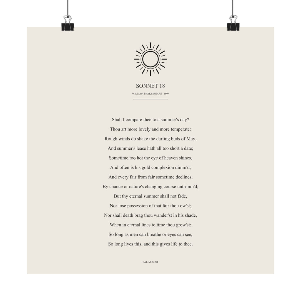 Shakespeare Sonnet 18 Poster — Shall I Compare Thee | Palimpsest