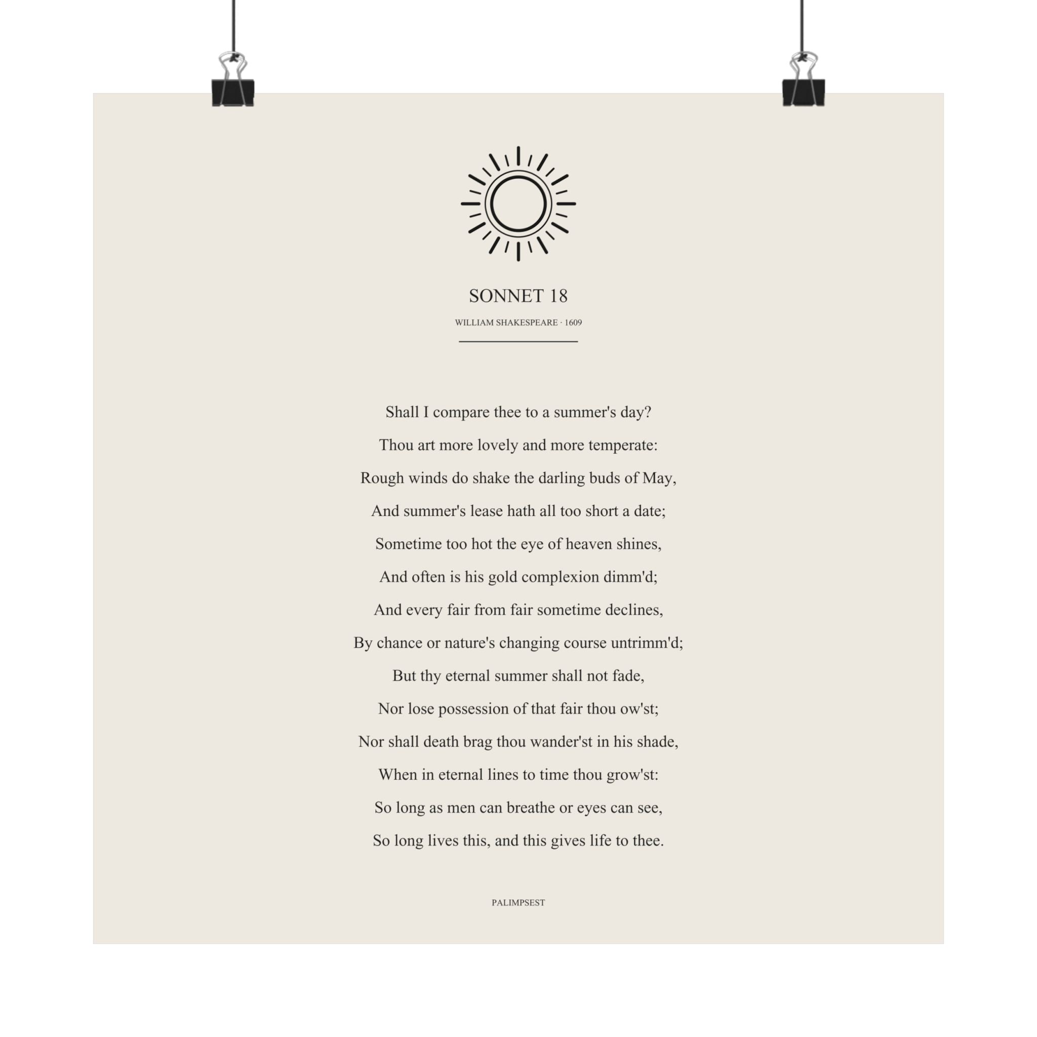 Shakespeare Sonnet 18 Poster — Shall I Compare Thee | Palimpsest