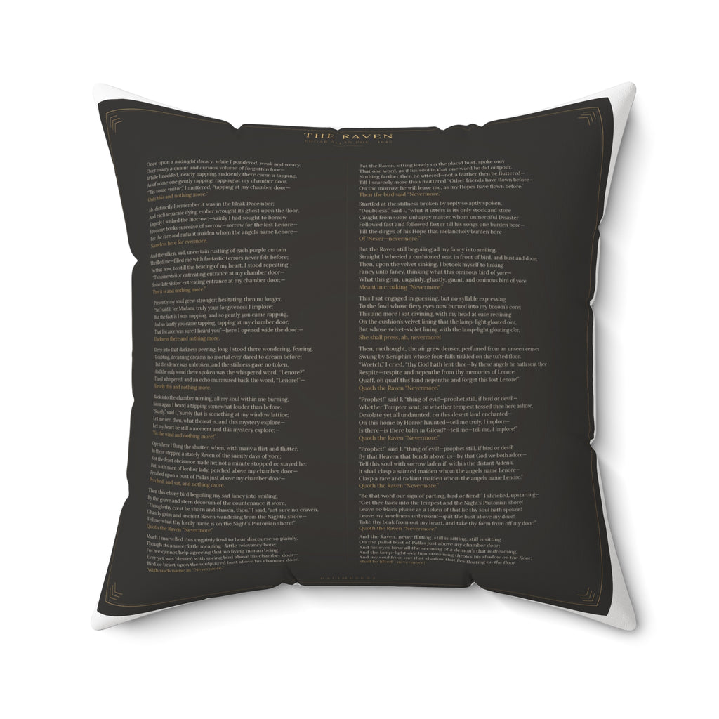 The Raven Edgar Allan Poe Literary Accent Pillow, Gothic Bookish Throw Pillow