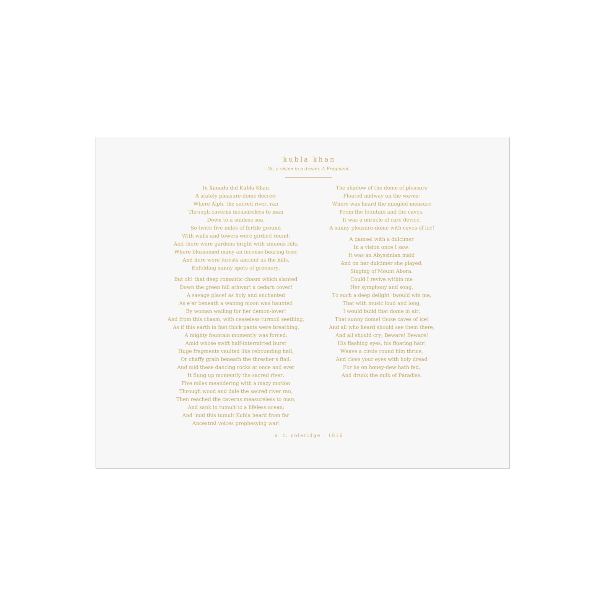 Kubla Khan Rolled Poster — Coleridge | Palimpsest