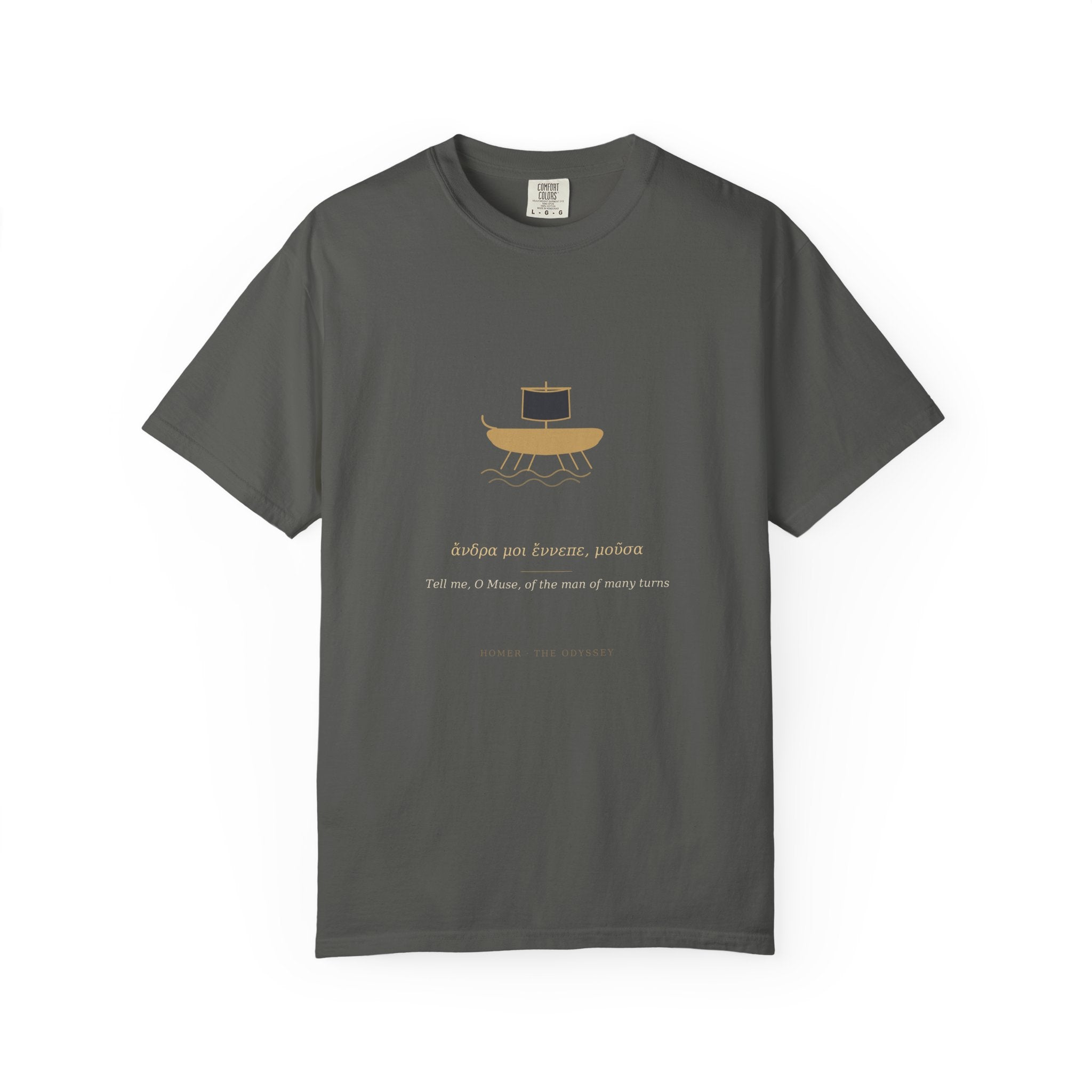 The Odyssey t-shirt by Palimpsest — Homer in Ancient Greek on a garment-dyed tee