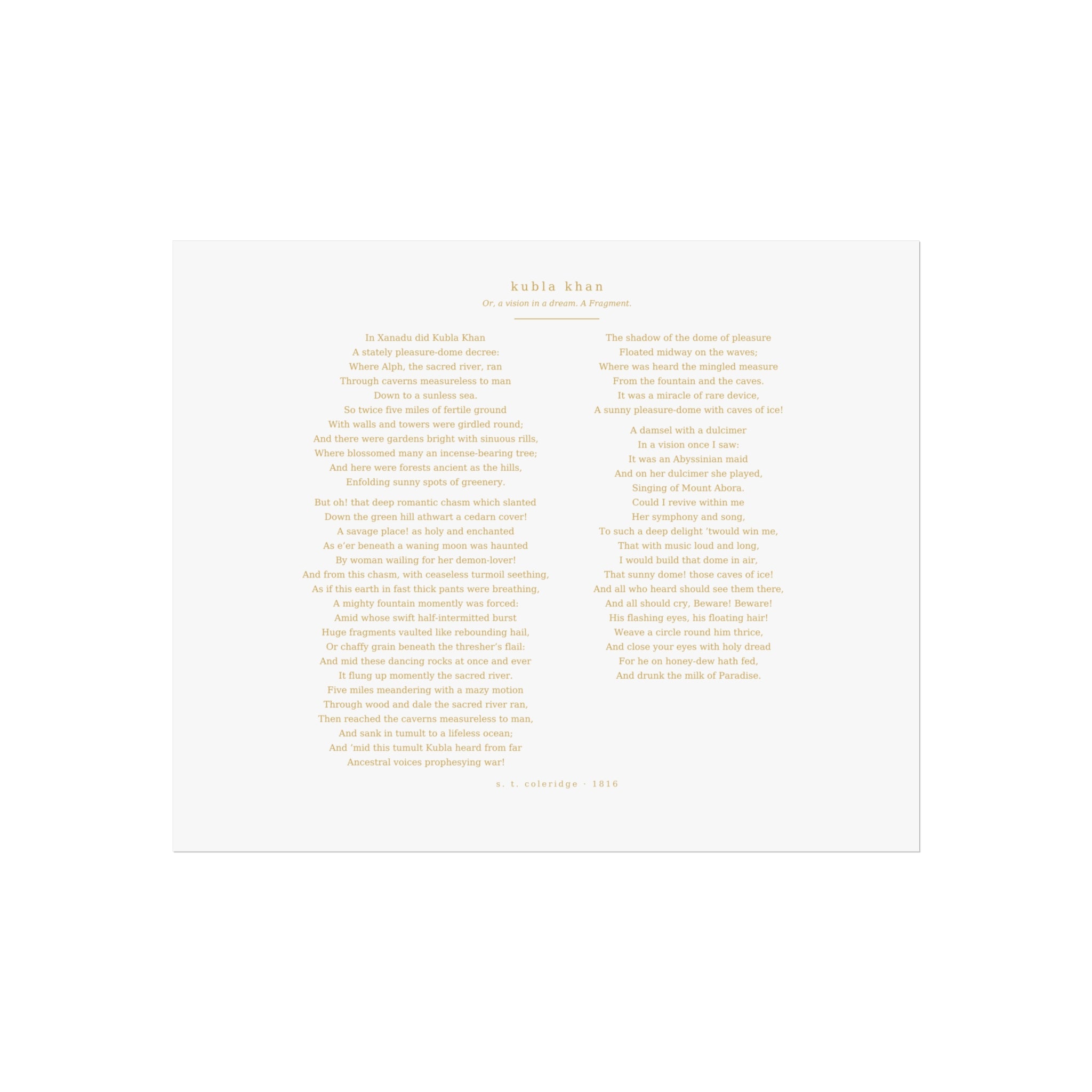 Kubla Khan Rolled Poster — Coleridge | Palimpsest