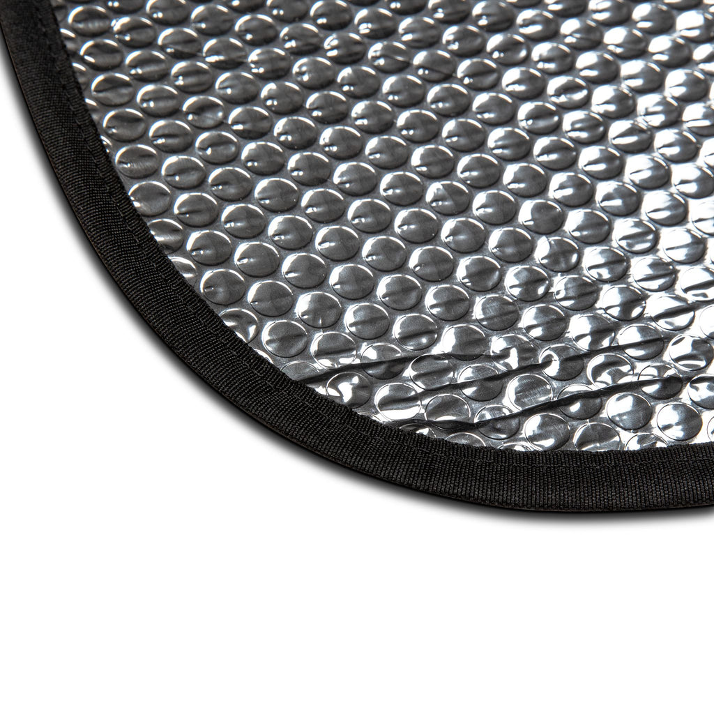 Ozymandias sunshade detail — shattered colossus print, blocks heat and UV