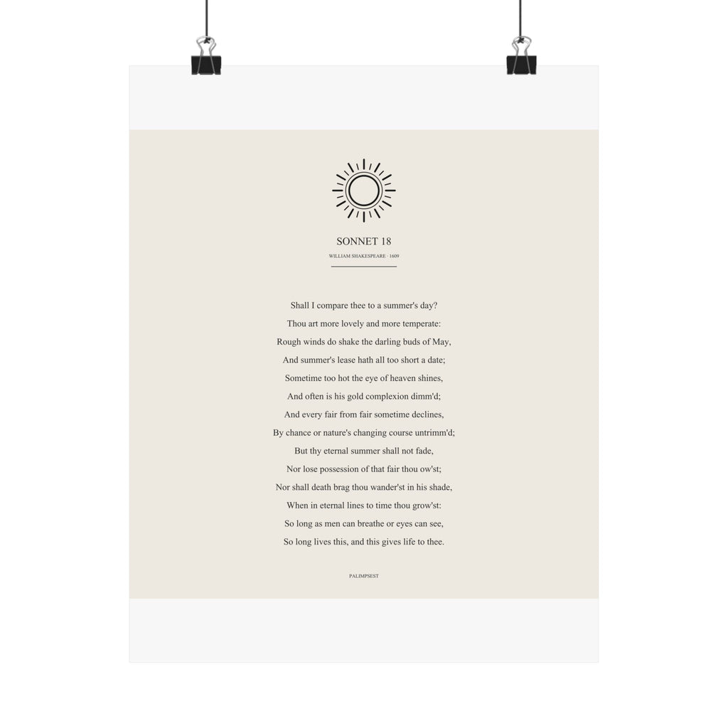 Shakespeare Sonnet 18 Poster — Shall I Compare Thee | Palimpsest