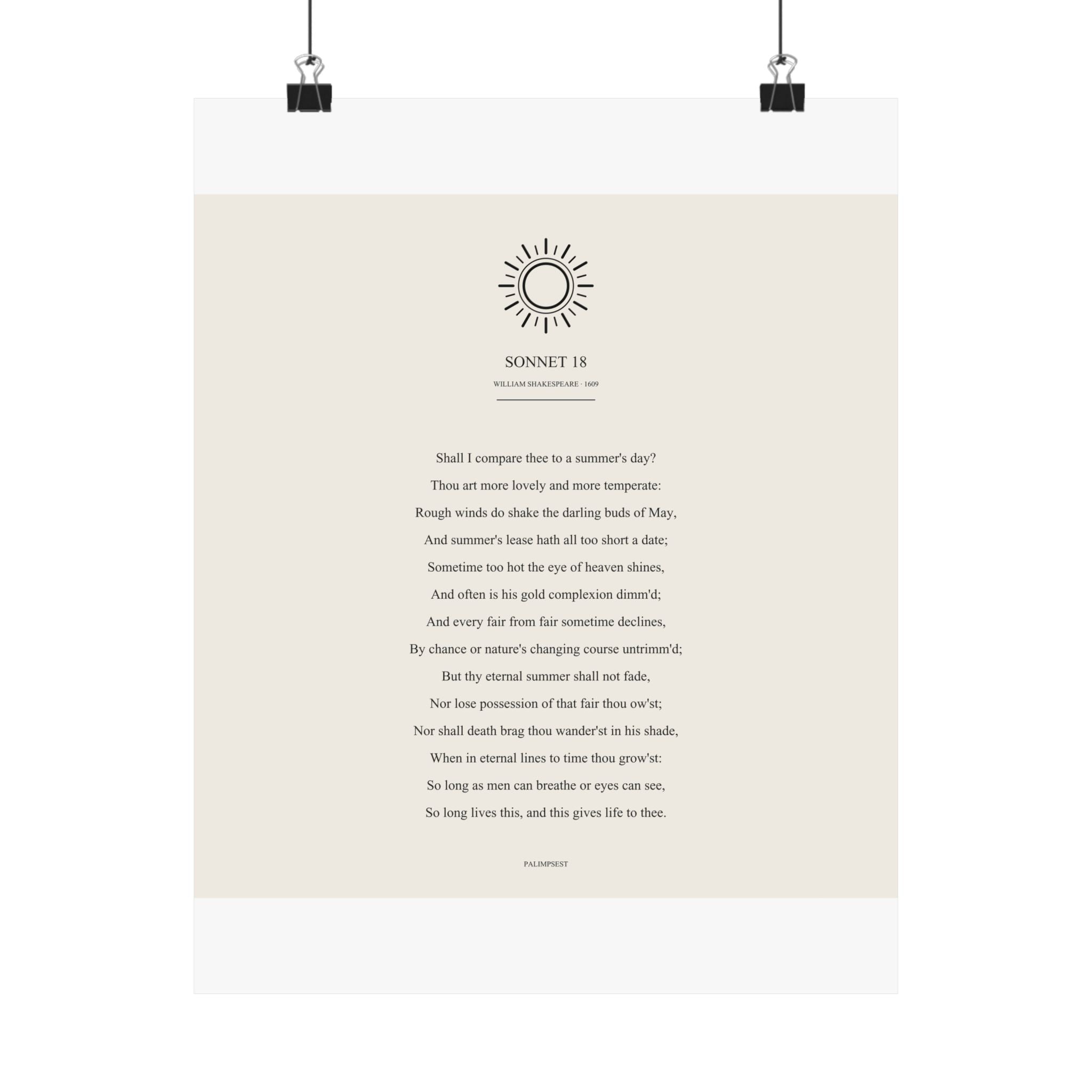 Shakespeare Sonnet 18 Poster — Shall I Compare Thee | Palimpsest