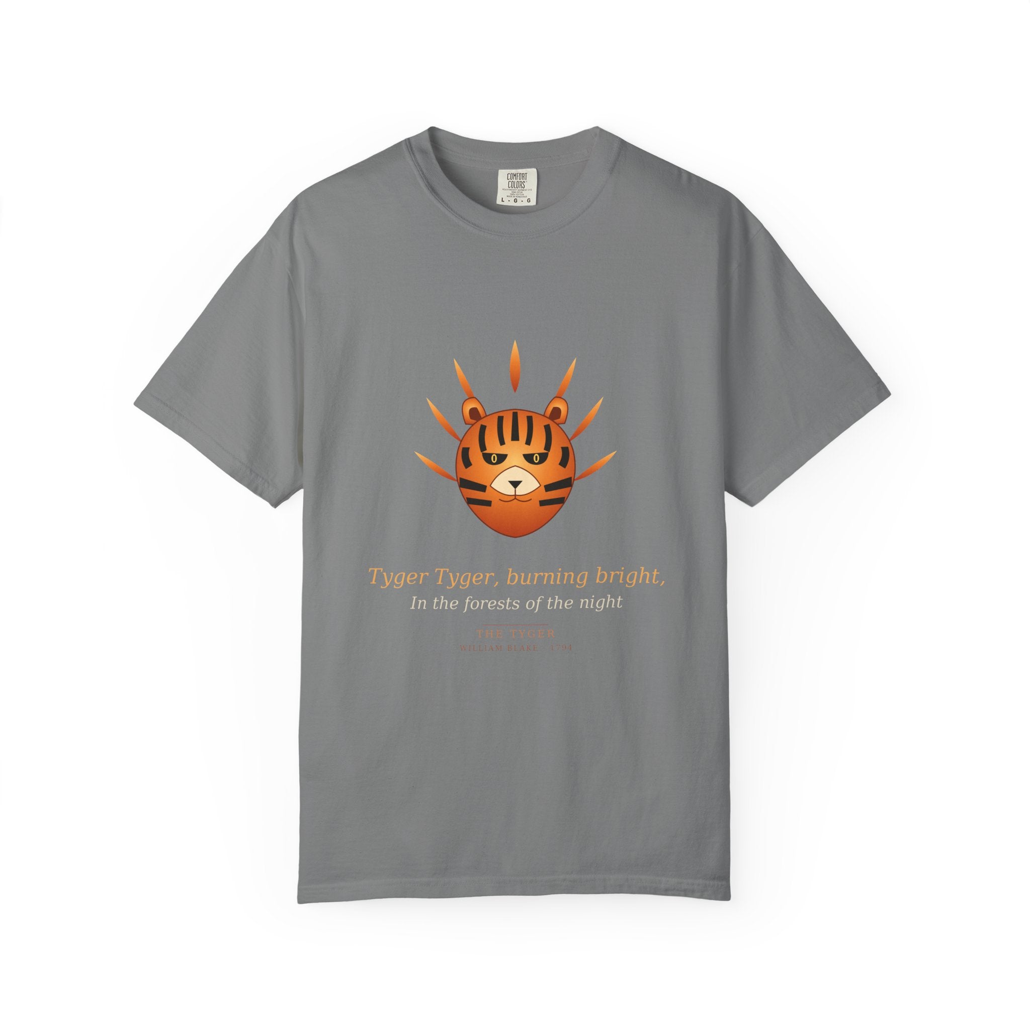 The Tyger t-shirt detail — Blake's tiger in flame poem print